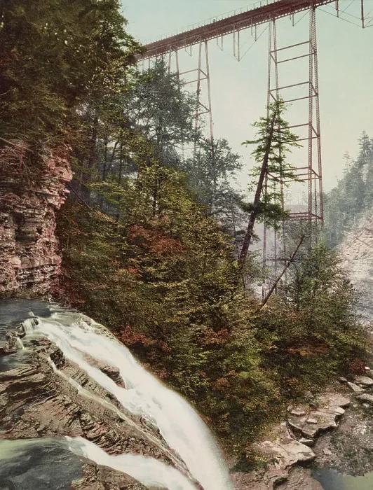 Framed Print : Shawmut Bridge, Stony Brook glen, Dansville, N.Y. c1900. Creator: Unknown Framed Print : Shawmut Bridge, Stony Brook glen, Dansville, N.Y. c1900. Creator: Unknown