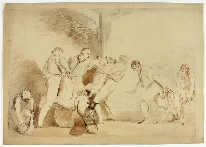 Framed Print : Shearing the Sheep, c. 1820. Creator: Henry Singleton Framed Print : Shearing the Sheep, c. 1820. Creator: Henry Singleton