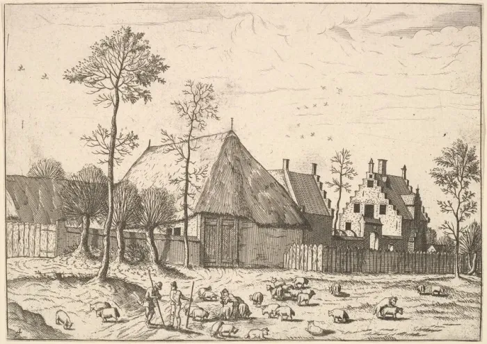Framed Print : Shed with Cottage, from The Small Landscapes, 1559-61. Creator: Johannes van Doetecum I Framed Print : Shed with Cottage, from The Small Landscapes, 1559-61. Creator: Johannes van Doetecum I