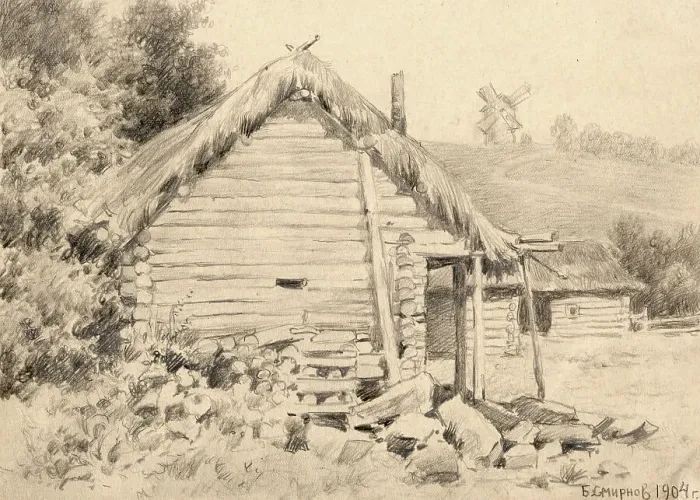Framed Print : Shed in a Village near the Ural Mountains, 1904. Creator: Boris Vasilievich Smirnov Framed Print : Shed in a Village near the Ural Mountains, 1904. Creator: Boris Vasilievich Smirnov