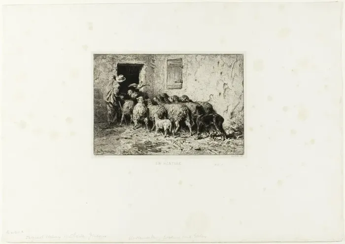 Framed Print : The Sheep Coming Home, c. 1865. Creator: Charles Emile Jacque Framed Print : The Sheep Coming Home, c. 1865. Creator: Charles Emile Jacque