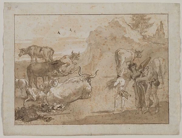 Sheep and Cows, 1790s. Creator: Giovanni Domenico Tiepolo (Italian, 1727-1804)