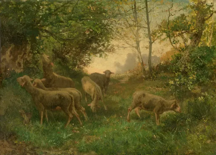 Framed Print : Sheep on the Fringe of the Wood, 1864. Creator: Hippolyte Boulenger Framed Print : Sheep on the Fringe of the Wood, 1864. Creator: Hippolyte Boulenger