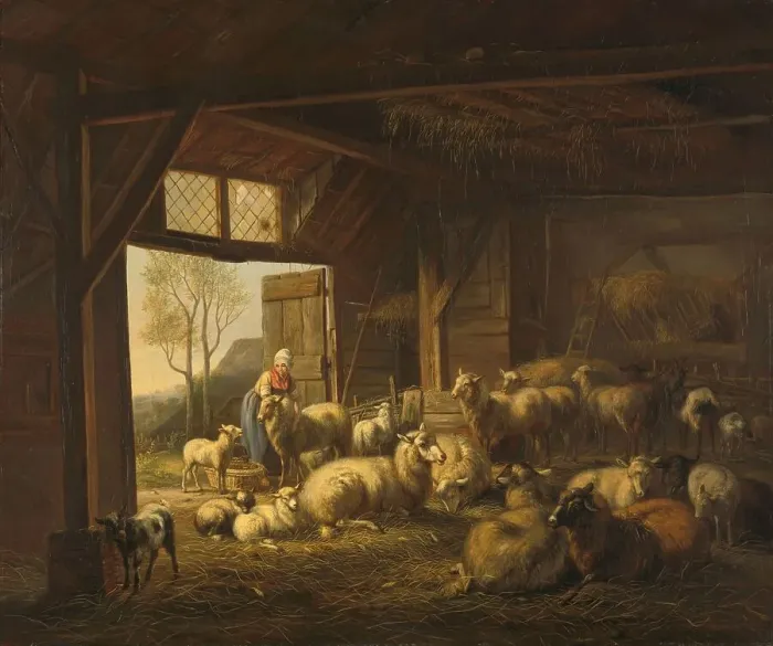 Framed Print : Sheep and Goats in a Stable, 1821. Creator: Jan van Ravenswaay Framed Print : Sheep and Goats in a Stable, 1821. Creator: Jan van Ravenswaay