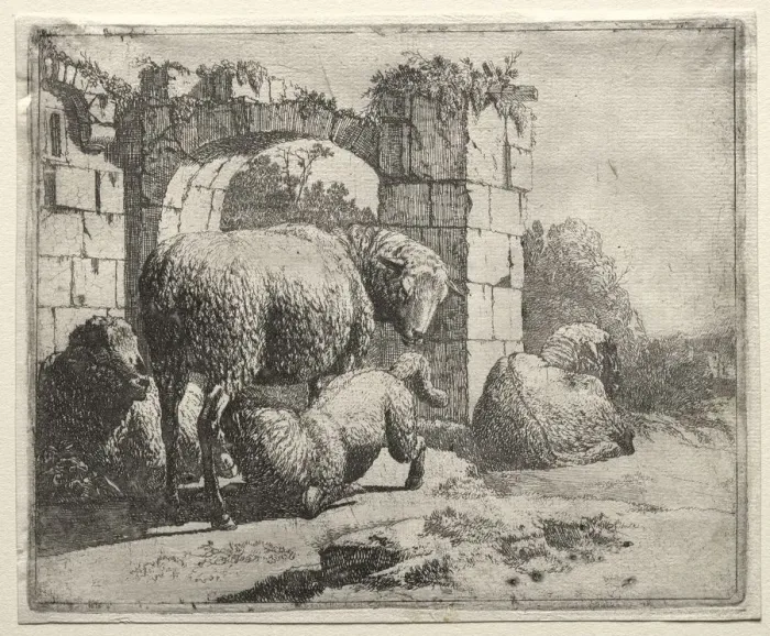 Framed Print : Sheep Near the Ruins of an Arch, 1665. Creator: Johann Heinrich Roos (German, 1631-1685) Framed Print : Sheep Near the Ruins of an Arch, 1665. Creator: Johann Heinrich Roos (German, 1631-1685)