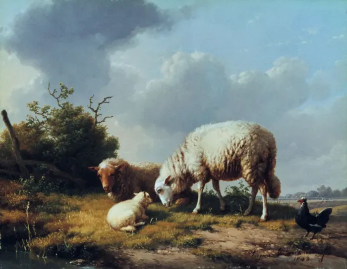 Framed Print : Sheep and Poultry in a Landscape, 19th century. Artist: Eugene Verboeckhoven Framed Print : Sheep and Poultry in a Landscape, 19th century. Artist: Eugene Verboeckhoven