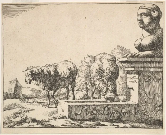 Framed Print : Sheep, from a set of 16 plates, 1664. Creator: Marcus de Bye Framed Print : Sheep, from a set of 16 plates, 1664. Creator: Marcus de Bye