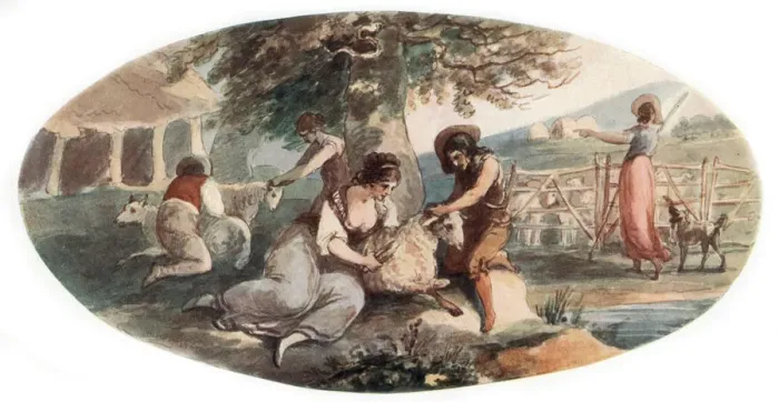 Framed Print : Sheep Shearing, (1912). Artist: William Hamilton Framed Print : Sheep Shearing, (1912). Artist: William Hamilton