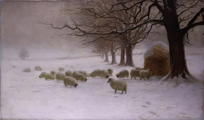 Framed Print : Sheep in a Snowstorm, 1892 - 1893. Creator: Joseph Farquharson Framed Print : Sheep in a Snowstorm, 1892 - 1893. Creator: Joseph Farquharson