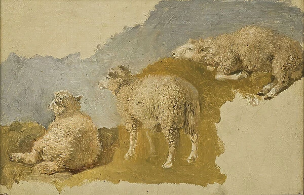 Three Sheep. Study, mid-19th century. Creator: Kilian Christoffer Zoll