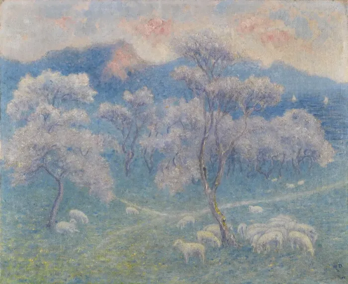 Framed Print : Sheeps and almond blossoms Framed Print : Sheeps and almond blossoms