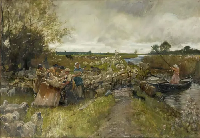 Framed Print : Sheepshearing In The Fens, 1889. Creator: Robert Macbeth Walker Framed Print : Sheepshearing In The Fens, 1889. Creator: Robert Macbeth Walker