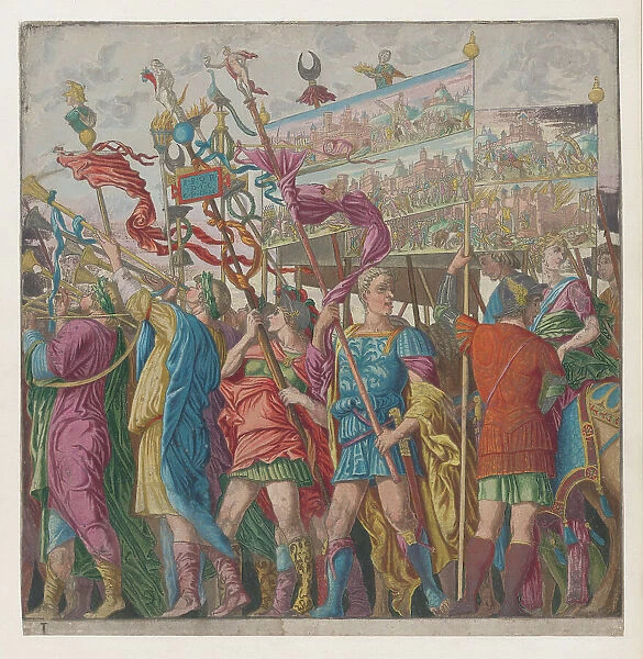 Sheet 1: Soldiers carrying banners, from The Triumph of Julius Caesar, 1599. Creator: Andreani, Andrea (c. 1540-after 1610)