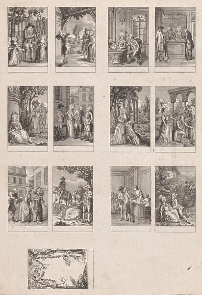 Sheet of 13 subjects for an Almanac, ca. 1780. Creator: Dorgez