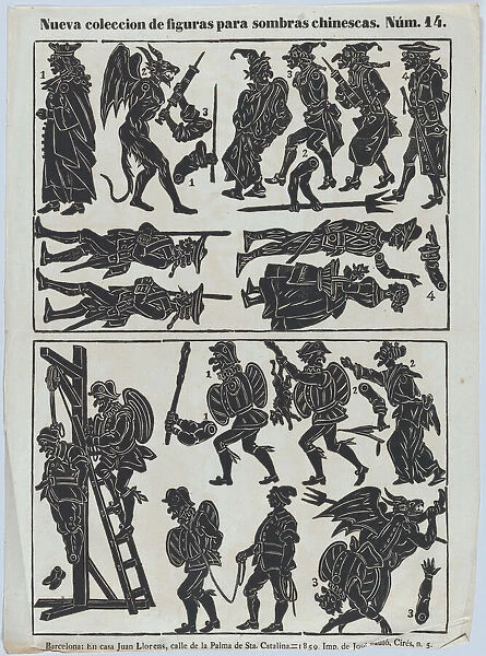 Sheet 14 of figures for Chinese shadow puppets, 1859. Creator: Juan Llorens