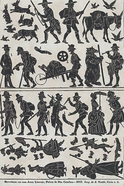 Sheet 2 of figures for Chinese shadow puppets, 1859. Creator: Juan Llorens
