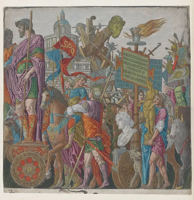 Framed Print : Sheet 2: A triumphal chariot, from The Triumph of Julius Caesar, 1599. Creator: Andreani, Andrea (c. 1540-after 1610) Framed Print : Sheet 2: A triumphal chariot, from The Triumph of Julius Caesar, 1599. Creator: Andreani, Andrea (c. 1540-after 1610)