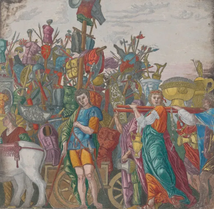 Framed Print : Sheet 3: Trophies of war, from The Triumph of Julius Caesar, 1599. 1599 Framed Print : Sheet 3: Trophies of war, from The Triumph of Julius Caesar, 1599. 1599