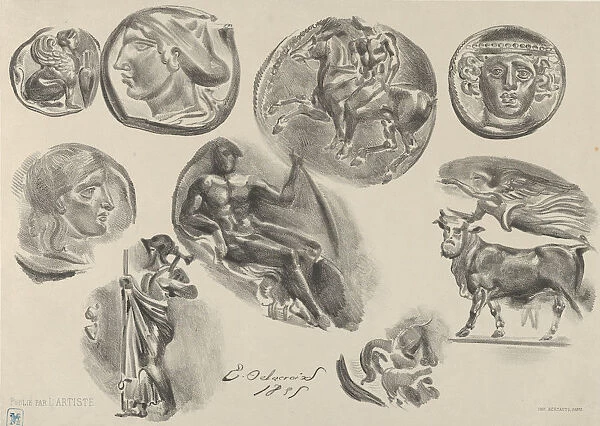 Sheet of Nine Antique Coins, 1825. 1825. Creator: Eugene Delacroix
