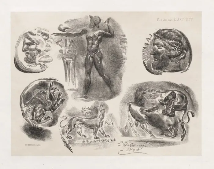 Framed Print : Sheet of Six Antique Coins, 1825. Creator: Eugene Delacroix (French, 1798-1863) Framed Print : Sheet of Six Antique Coins, 1825. Creator: Eugene Delacroix (French, 1798-1863)