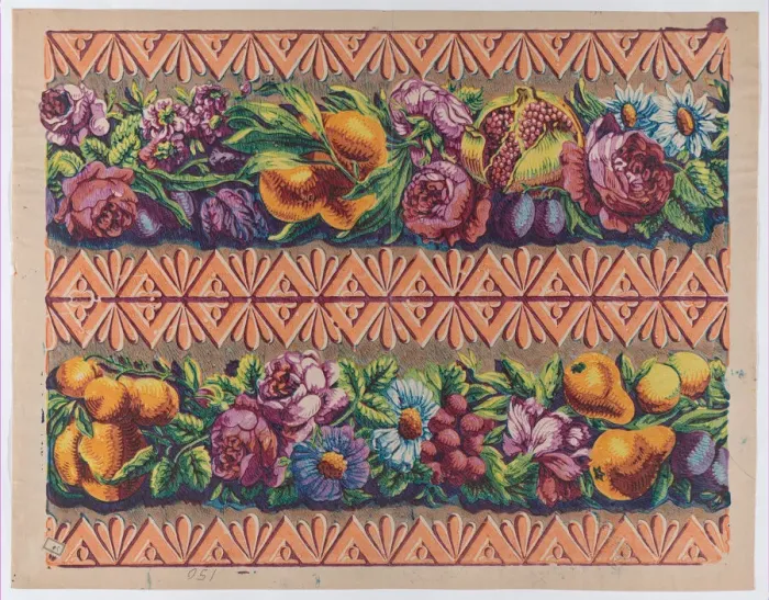 Framed Print : Sheet with a border with two garlands of fruit, leaves, and flowers... late 18th-mid-19th century. Creator: Anon Framed Print : Sheet with a border with two garlands of fruit, leaves, and flowers... late 18th-mid-19th century. Creator: Anon