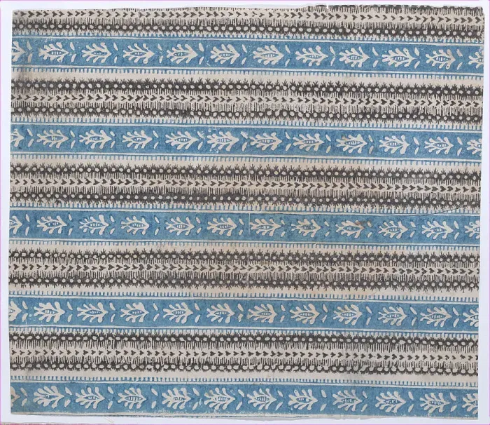 Framed Print : Sheet with five borders with blue and black abstract patterns, 19th century. Creator: Anon Framed Print : Sheet with five borders with blue and black abstract patterns, 19th century. Creator: Anon