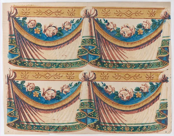 Framed Print : Sheet with two borders with drapery and floral designs, late 18th-mi... late 18th-mid-19th century. Creator: Anon Framed Print : Sheet with two borders with drapery and floral designs, late 18th-mi... late 18th-mid-19th century. Creator: Anon