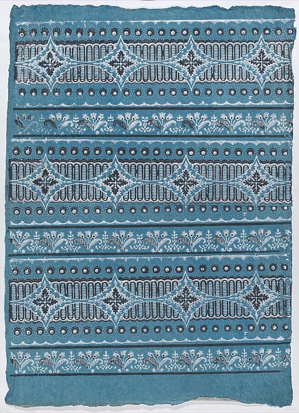 Sheet with four borders with a floral, dot, and stripe pattern, late... late 18th-mid-19th century. Creator: Anon