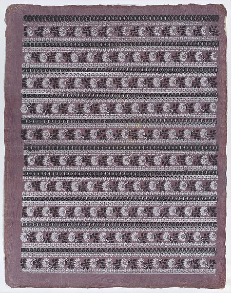 Sheet with ten borders with floral patterns on purple background, la... late 18th-mid-19th century. Creator: Anon
