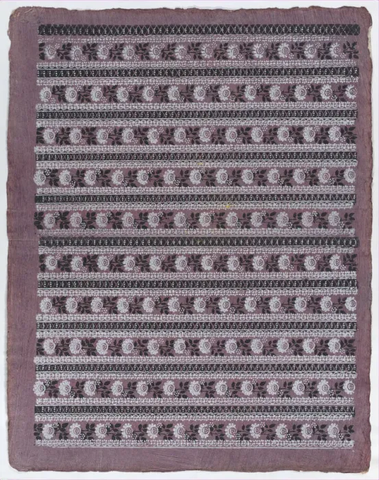 Framed Print : Sheet with ten borders with floral patterns on purple background, la... late 18th-mid-19th century. Creator: Anon Framed Print : Sheet with ten borders with floral patterns on purple background, la... late 18th-mid-19th century. Creator: Anon