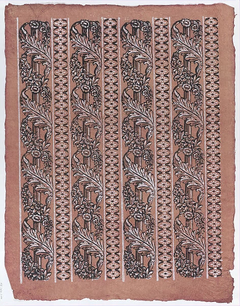 Sheet with four borders with a garland of acanthus leaves and flower... late 18th-mid-19th century. Creator: Anon