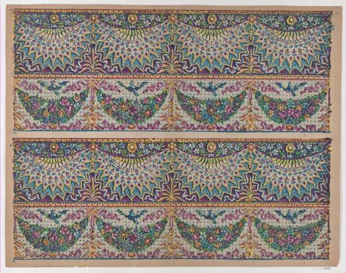 Framed Print : Sheet with five bouquets on a blue checkered background, late 18th-m... late 18th-mid-19th century. Creator: Anon Framed Print : Sheet with five bouquets on a blue checkered background, late 18th-m... late 18th-mid-19th century. Creator: Anon