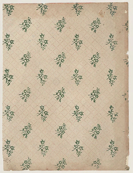 Sheet with dot grid pattern with bouquets, 19th century. Creator: Anon