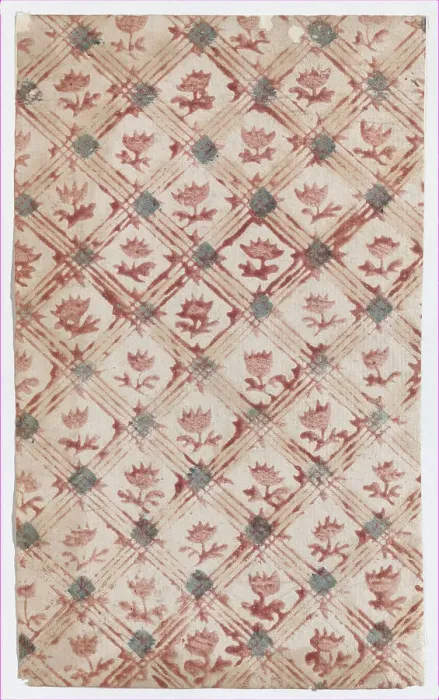 Framed Print : Sheet with grid and floral pattern, 19th century. Creator: Anon Framed Print : Sheet with grid and floral pattern, 19th century. Creator: Anon