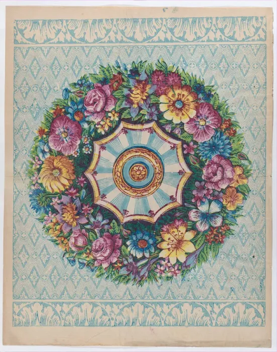 Framed Print : Sheet with a large floral wreath, late 18th-mid-19th century. late 18th-mid-19th century. Creator: Anon Framed Print : Sheet with a large floral wreath, late 18th-mid-19th century. late 18th-mid-19th century. Creator: Anon