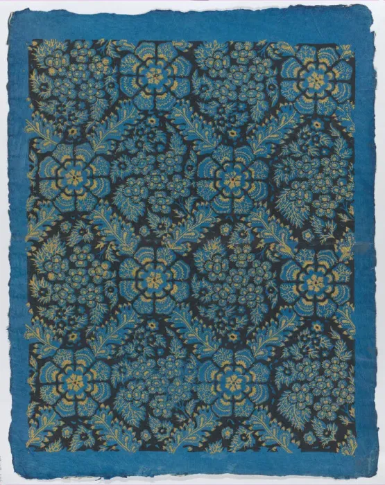 Framed Print : Sheet with overall black and gold floral pattern, late 18th-mid-19th... late 18th-mid-19th century. Creator: Anon Framed Print : Sheet with overall black and gold floral pattern, late 18th-mid-19th... late 18th-mid-19th century. Creator: Anon