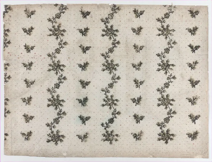 Framed Print : Sheet with overall dot and floral pattern, late 18th-mid-19th century. late 18th-mid-19th century. Creator: Anon Framed Print : Sheet with overall dot and floral pattern, late 18th-mid-19th century. late 18th-mid-19th century. Creator: Anon
