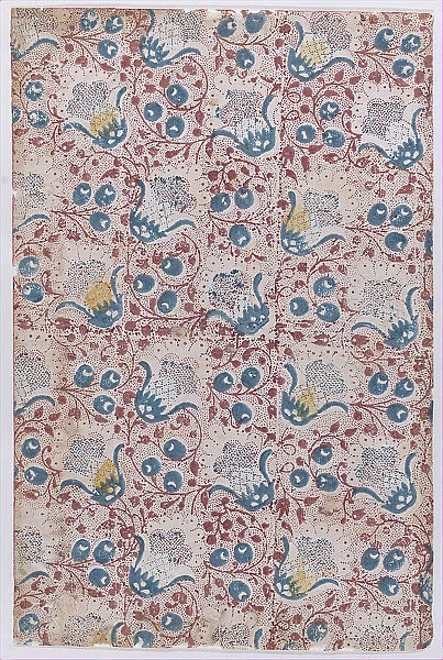 Sheet with overall dot, floral, and vine pattern, 19th century. Creator: Anon