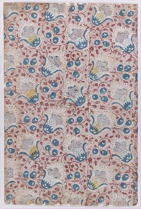 Framed Print : Sheet with overall dot, floral, and vine pattern, 19th century. Creator: Anon Framed Print : Sheet with overall dot, floral, and vine pattern, 19th century. Creator: Anon