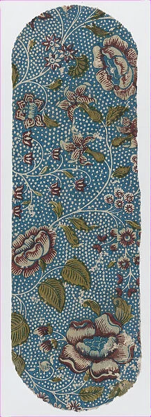 Sheet with an overall floral and dot pattern on blue background, ca. 1846. ca. 1846. Creator: Anon