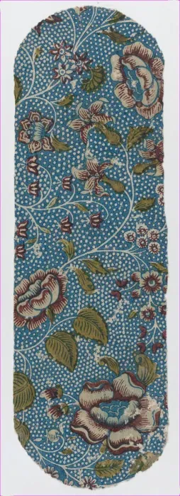 Framed Print : Sheet with an overall floral and dot pattern on blue background, ca. 1846. ca. 1846. Creator: Anon Framed Print : Sheet with an overall floral and dot pattern on blue background, ca. 1846. ca. 1846. Creator: Anon