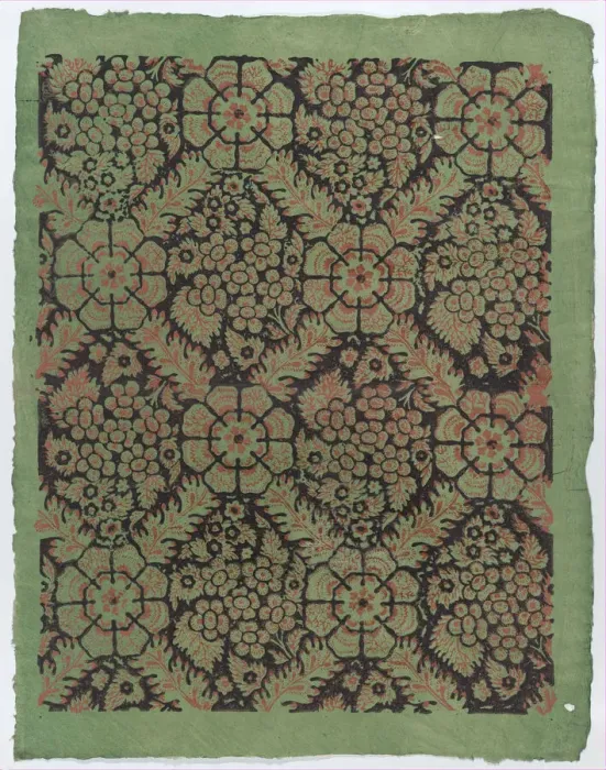Framed Print : Sheet with overall floral pattern on green background, late 18th-mid... late 18th-mid-19th century. Creator: Anon Framed Print : Sheet with overall floral pattern on green background, late 18th-mid... late 18th-mid-19th century. Creator: Anon