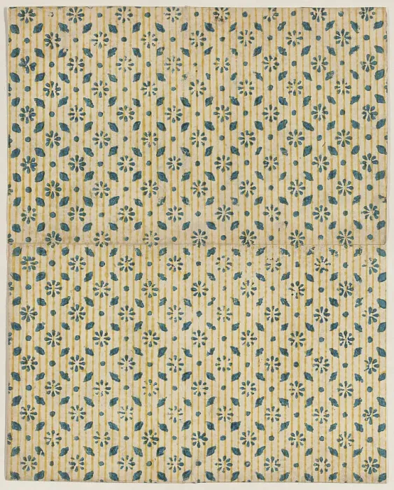 Framed Print : Sheet with overall floral and stripe pattern, 19th century. Creator: Anon Framed Print : Sheet with overall floral and stripe pattern, 19th century. Creator: Anon