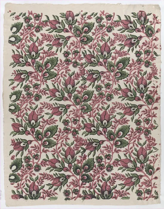 Framed Print : Sheet with overall floral and vine pattern, late 18th-mid-19th century. late 18th-mid-19th century. Creator: Anon Framed Print : Sheet with overall floral and vine pattern, late 18th-mid-19th century. late 18th-mid-19th century. Creator: Anon
