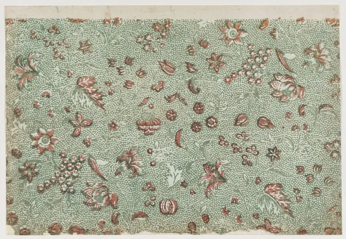 Framed Print : Sheet with overall floral and vine pattern with dots, 19th century. Creator: Anon Framed Print : Sheet with overall floral and vine pattern with dots, 19th century. Creator: Anon