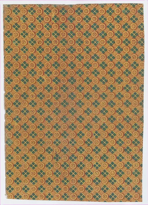 Framed Print : Sheet with overall geometric pattern with striped circles and squares, 19th century. Creator: Anon Framed Print : Sheet with overall geometric pattern with striped circles and squares, 19th century. Creator: Anon