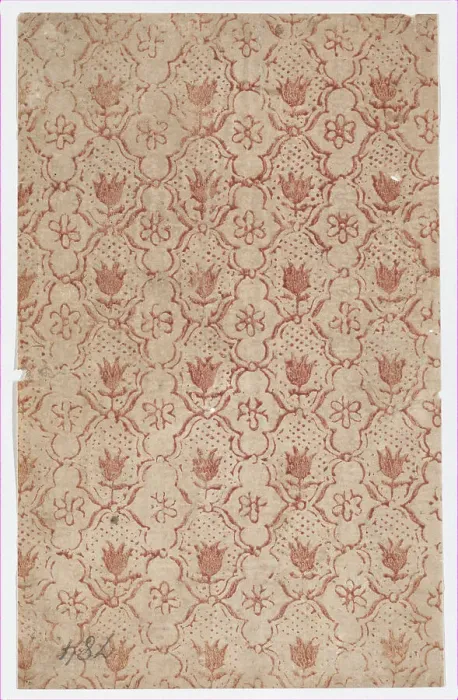 Framed Print : Sheet with overall lattice pattern with flowers, 19th century. Creator: Anon