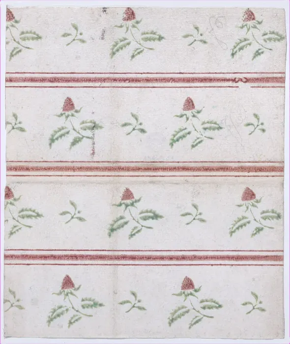 Framed Print : Sheet with overall leaf, flower, and stripe pattern, 19th century. Creator: Anon Framed Print : Sheet with overall leaf, flower, and stripe pattern, 19th century. Creator: Anon