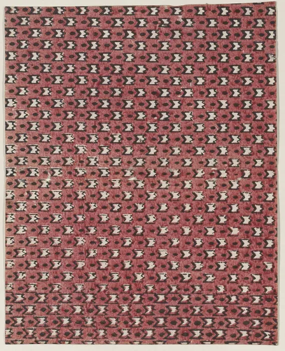 Framed Print : Sheet with overall red and black geometric pattern, 19th century. Creator: Anon Framed Print : Sheet with overall red and black geometric pattern, 19th century. Creator: Anon