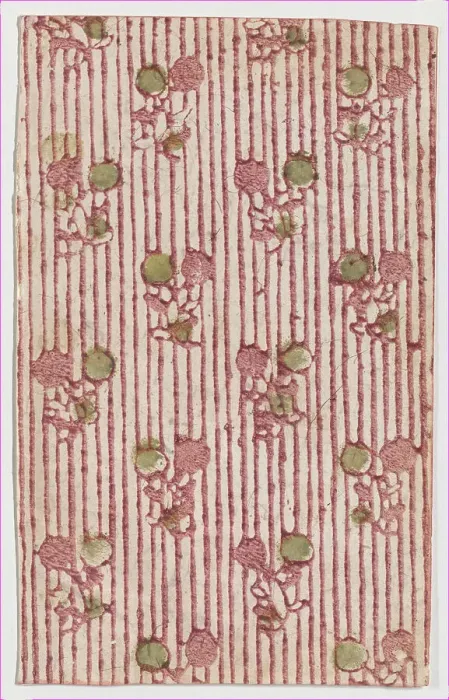 Framed Print : Sheet with overall striped pattern with circles, 19th century. Creator: Anon Framed Print : Sheet with overall striped pattern with circles, 19th century. Creator: Anon